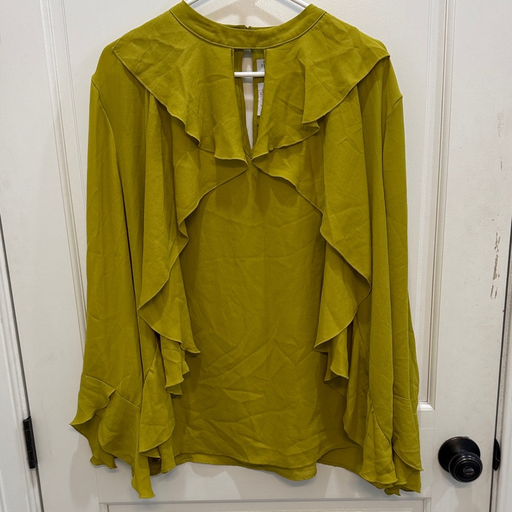 Sweet Pea Chartreuse Ruffled Blouse